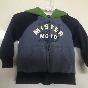 Old Navy Boys size 2T Mister Moto Drag race zip up hoodie in Blue & Green